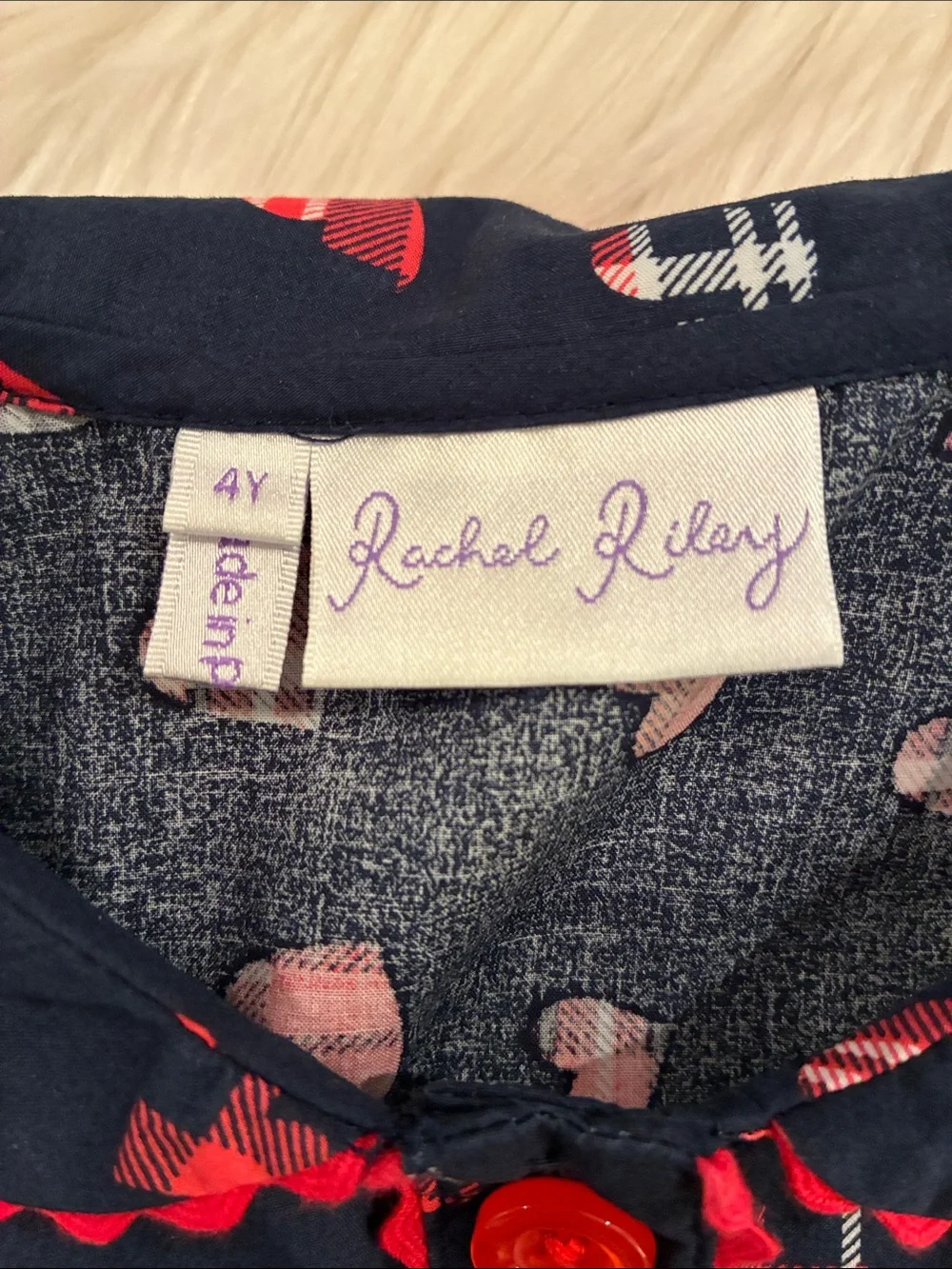 Rachel Riley Girls Navy Dress with Heart Print